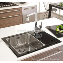 Glass Stainless Steel Kitchen Sink with drainer